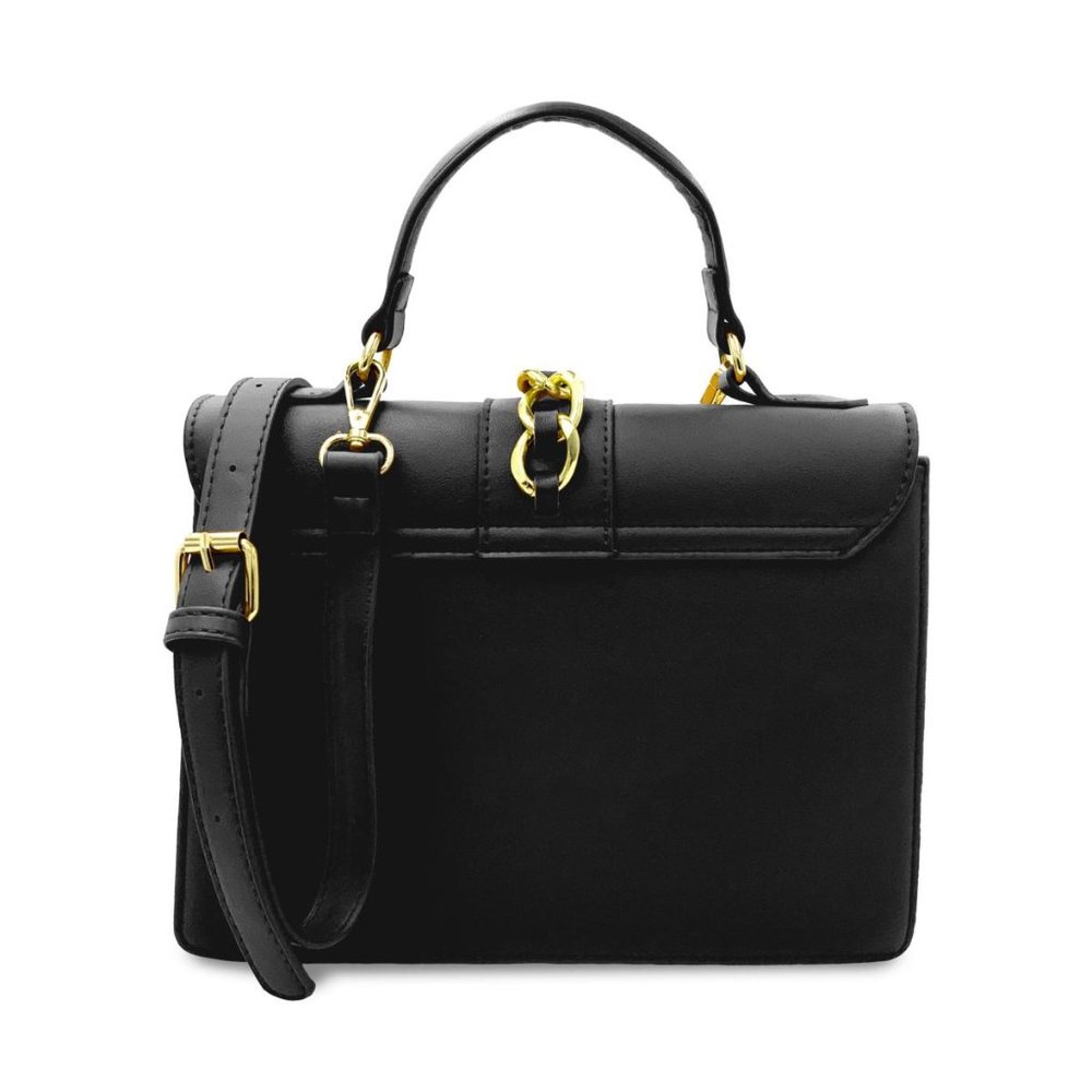 š·ļø NWT Badgley Mischka Black Chain Studded Crossbody/Handle Purse Vegan Leather - Picture 2 of 8